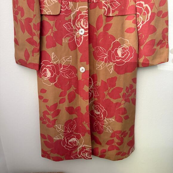 Boden Floral Linen Silk Long Duster Coat Sz 12 - Picture 3 of 7